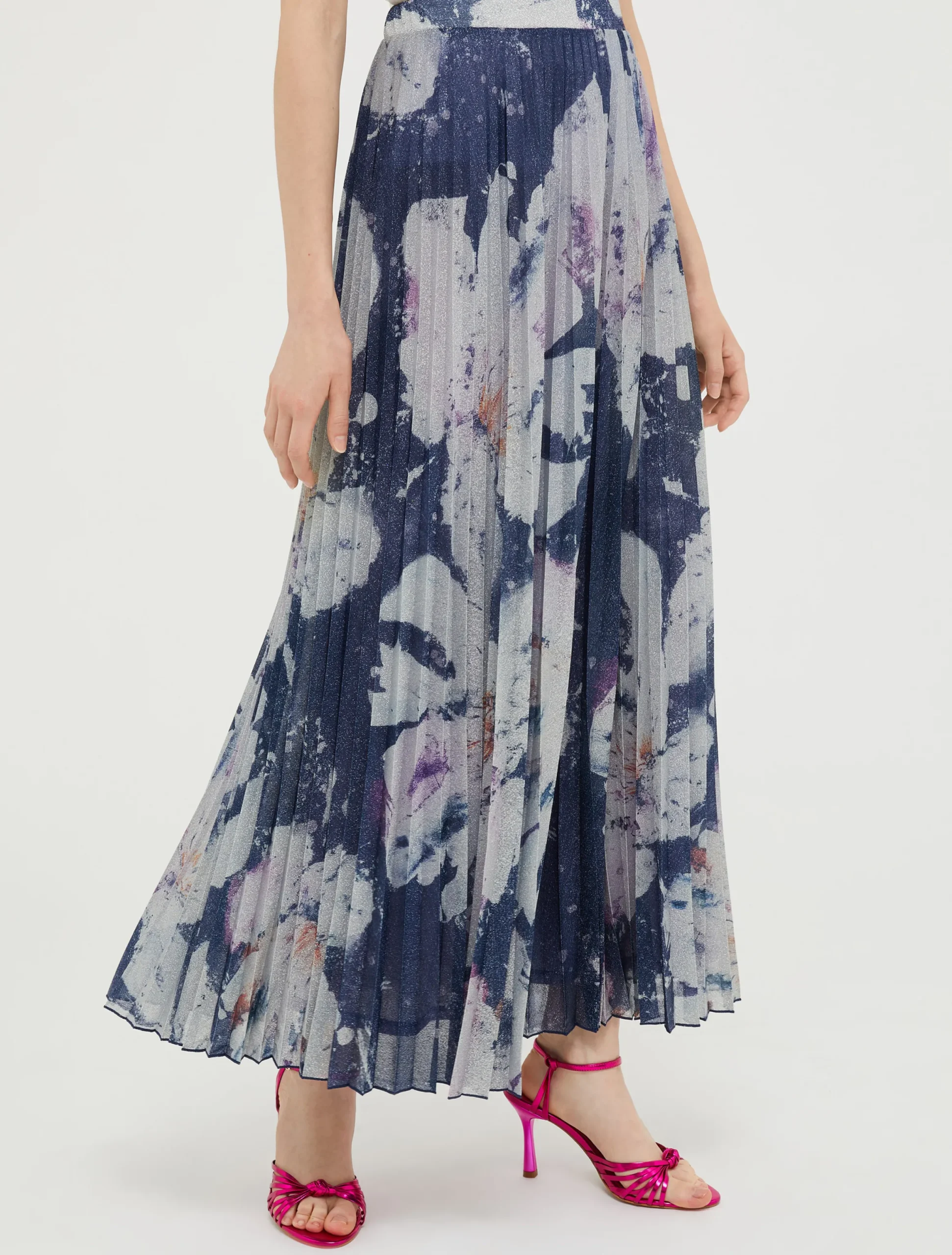 Pleated lurex-jersey maxi skirt