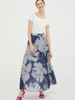 Pleated lurex-jersey maxi skirt
