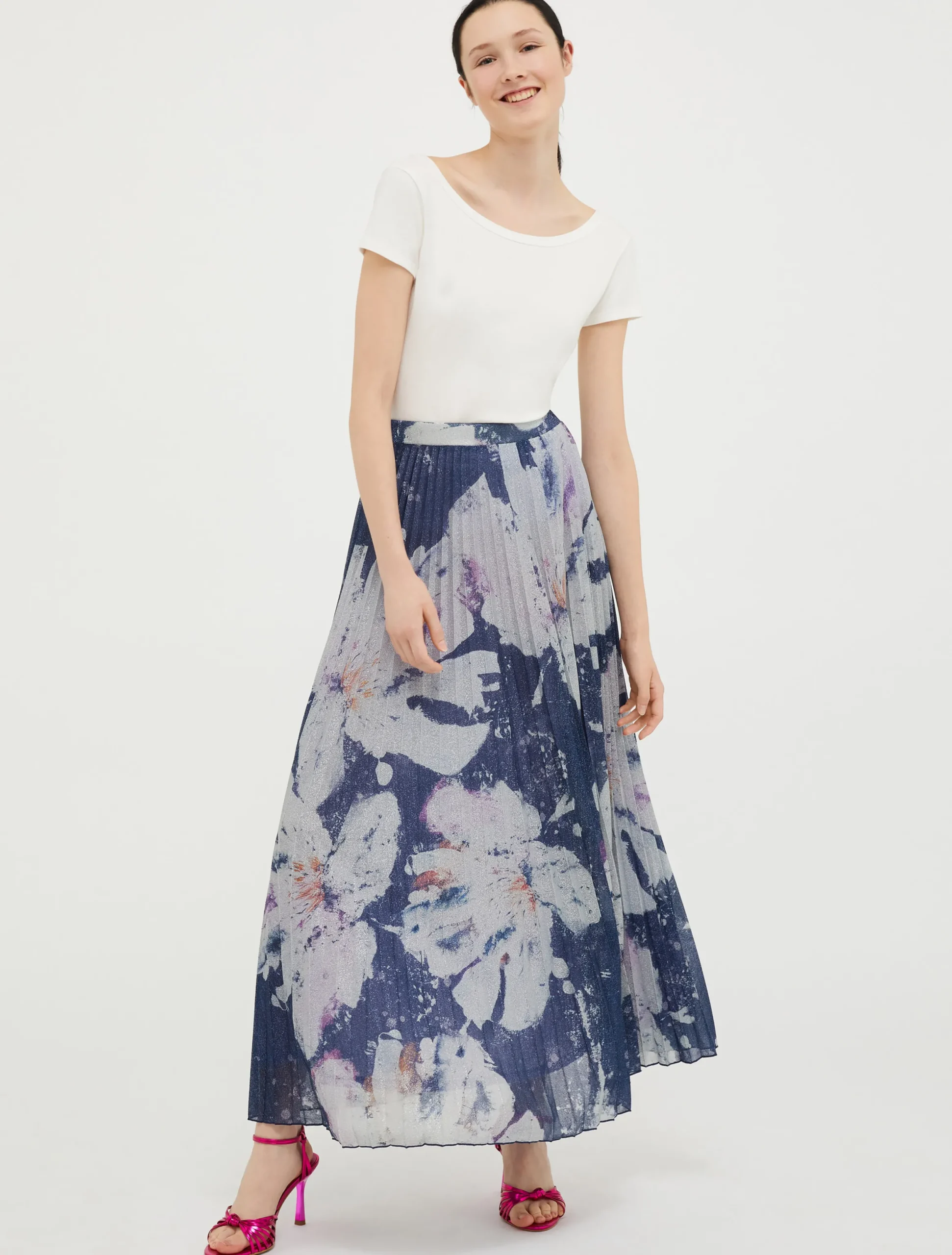 Pleated lurex-jersey maxi skirt