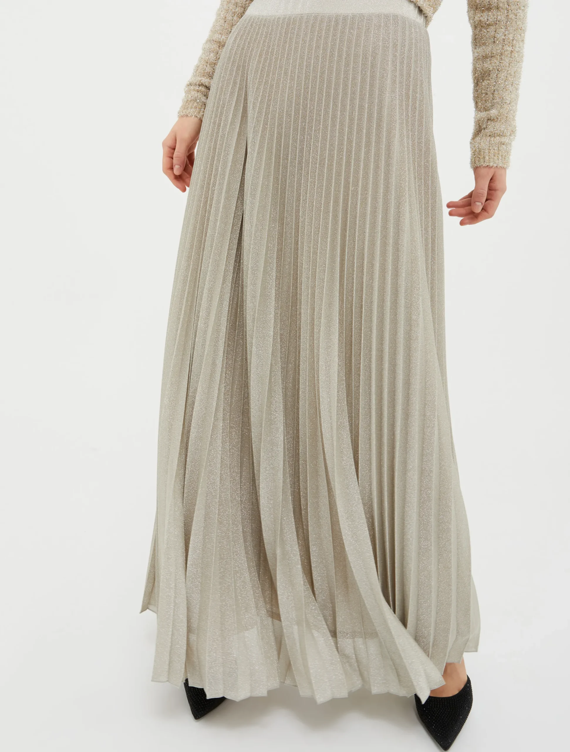 Pleated lurex-jersey skirt