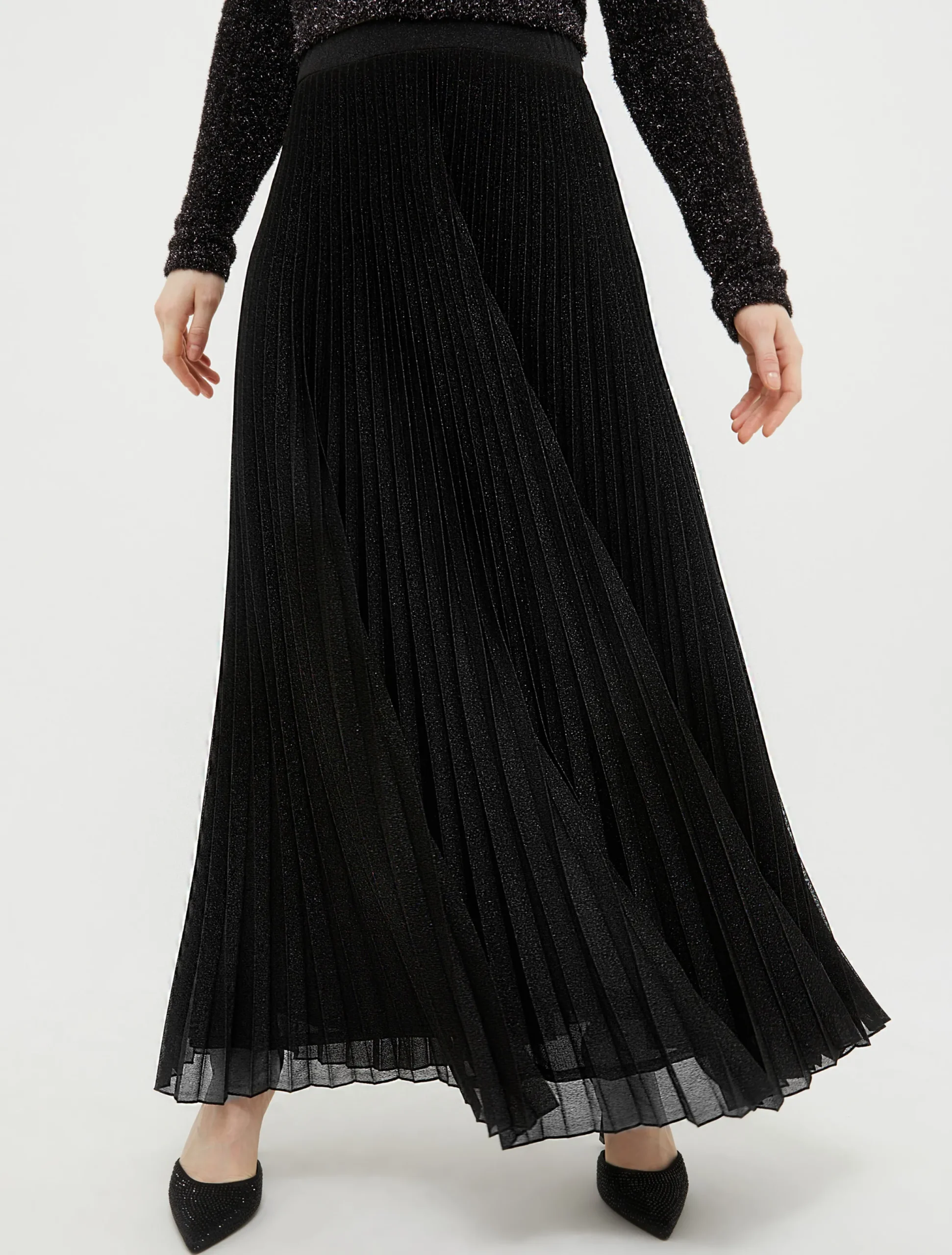 Pleated lurex-jersey skirt