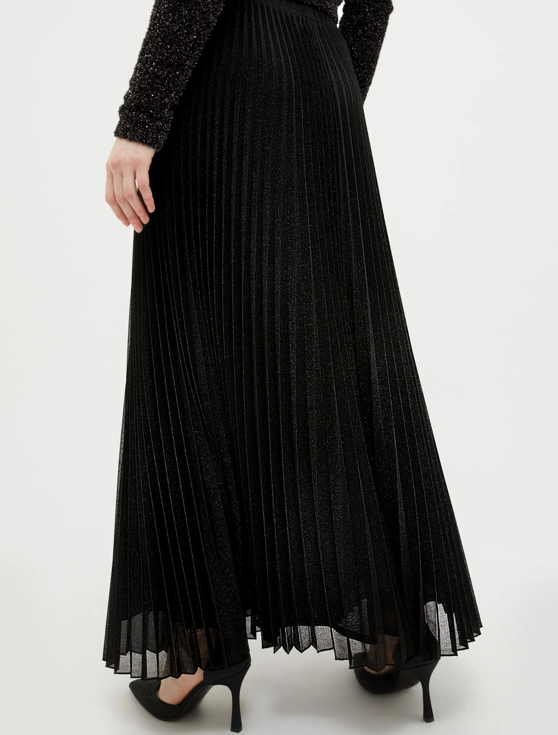 Pleated lurex-jersey skirt