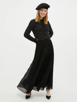 Pleated lurex-jersey skirt