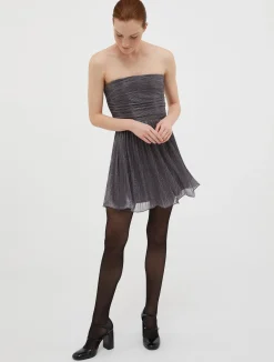 Pleated metallic tulle mini dress