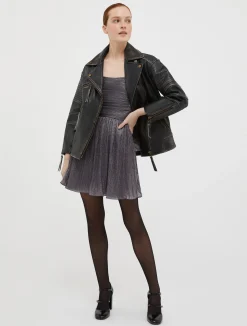 Pleated metallic tulle mini dress