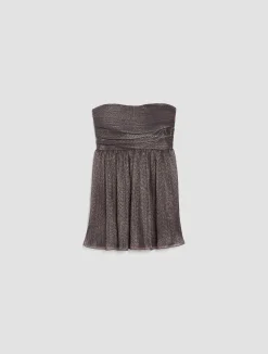 Pleated metallic tulle mini dress