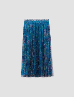 Pleated tulle-jersey midi skirt