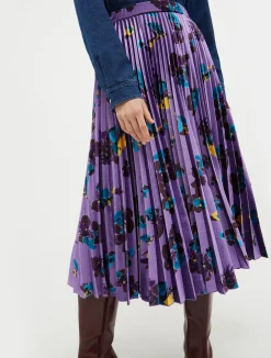 Pleated velvet-jersey midi skirt