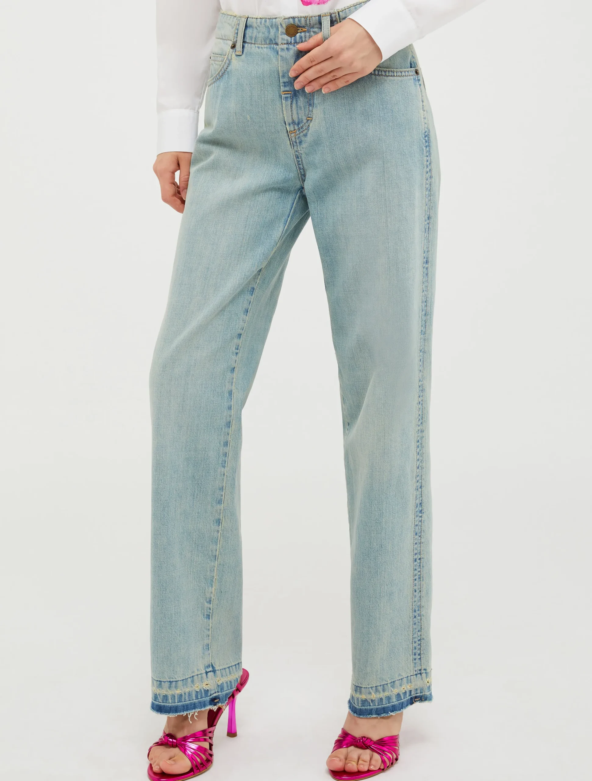 Raw-edge straight-fit jeans