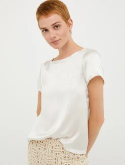 Raw-edged silk-satin T-shirt
