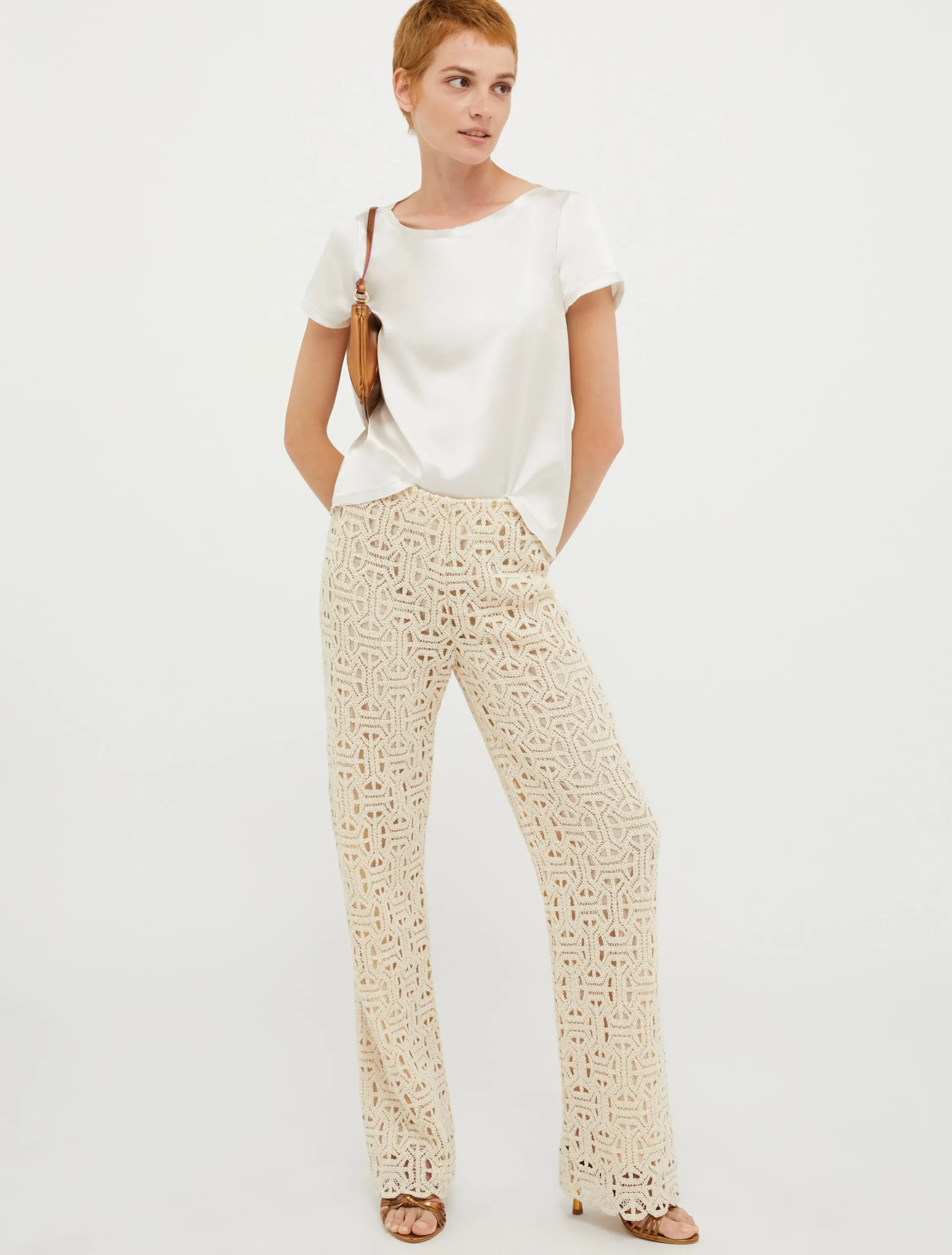 Raw-edged silk-satin T-shirt