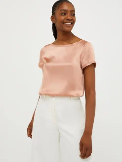 Raw-edged silk-satin T-shirt