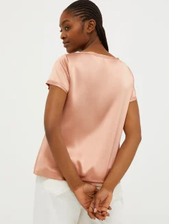 Raw-edged silk-satin T-shirt