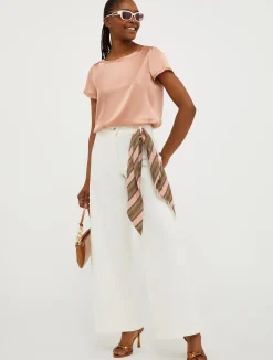 Raw-edged silk-satin T-shirt