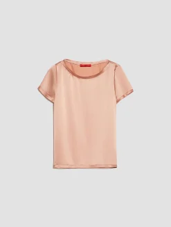 Raw-edged silk-satin T-shirt