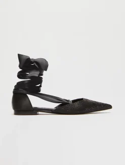 Rhinestone satin ballet flats