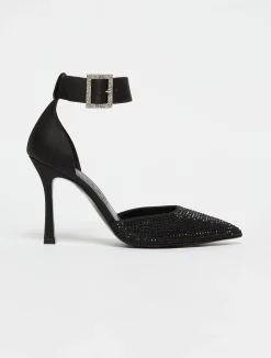 Rhinestone-adorned satin courts
