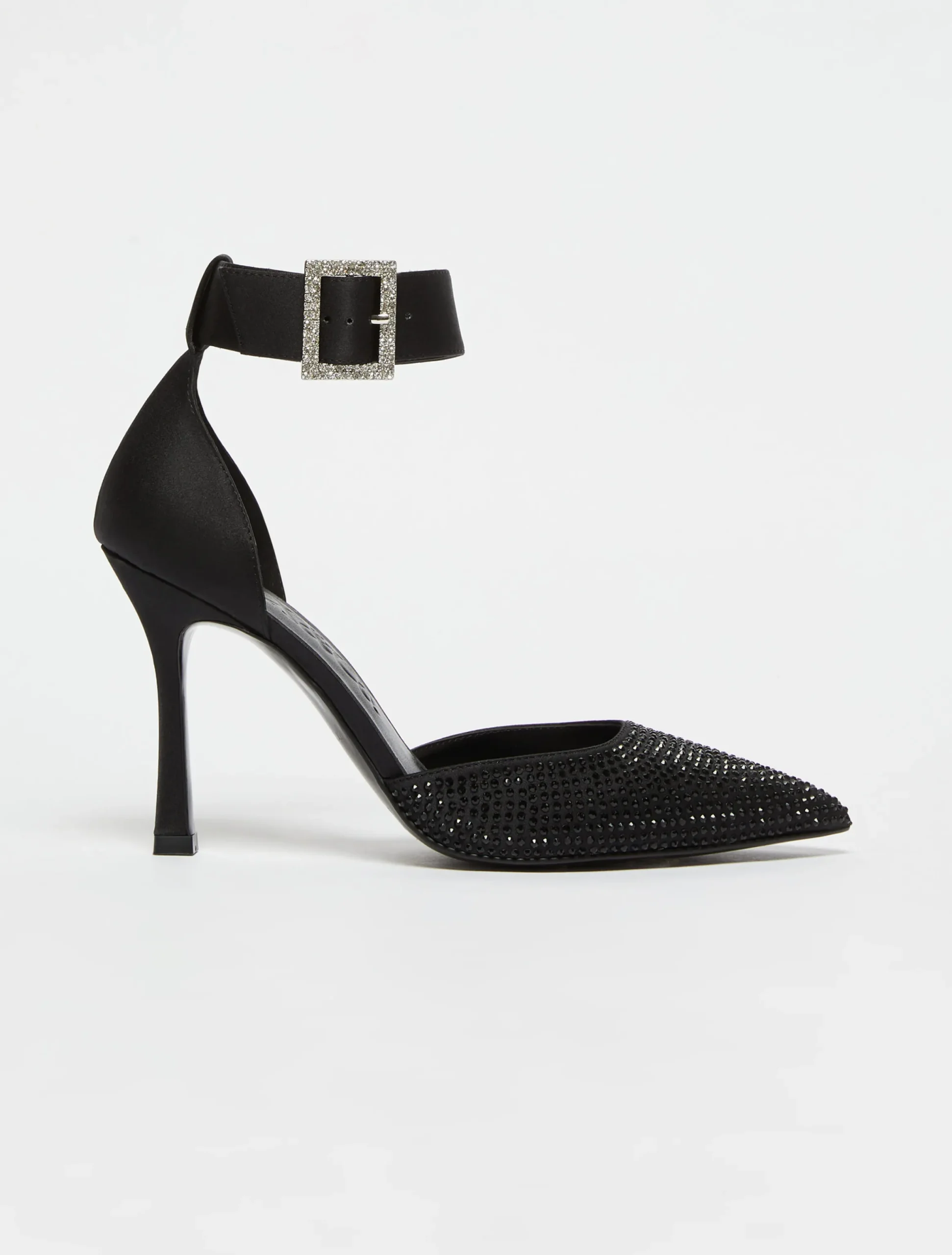 Rhinestone-adorned satin courts