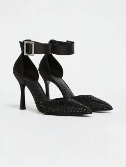 Rhinestone-adorned satin courts