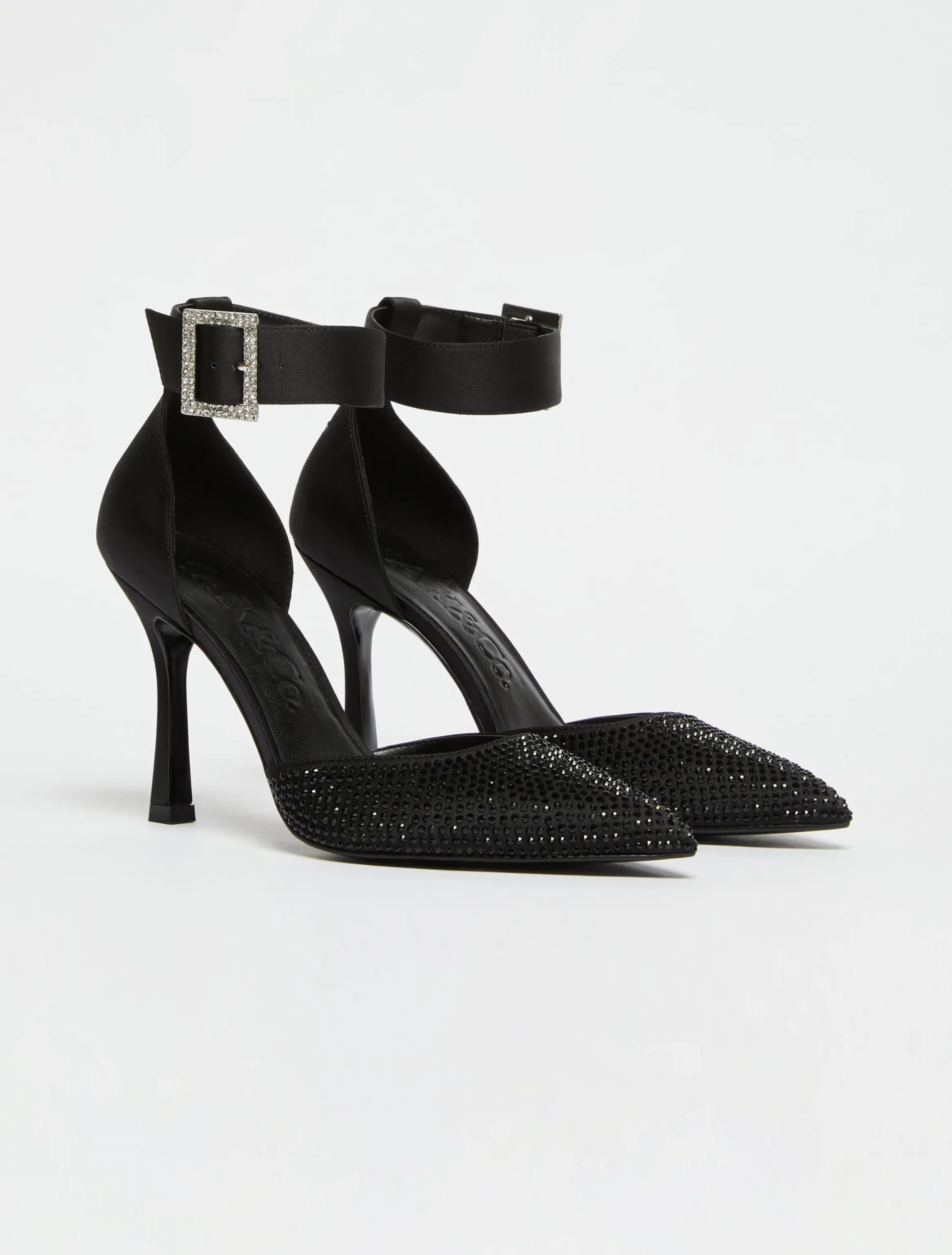 Rhinestone-adorned satin courts