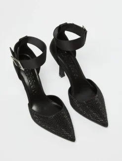 Rhinestone-adorned satin courts