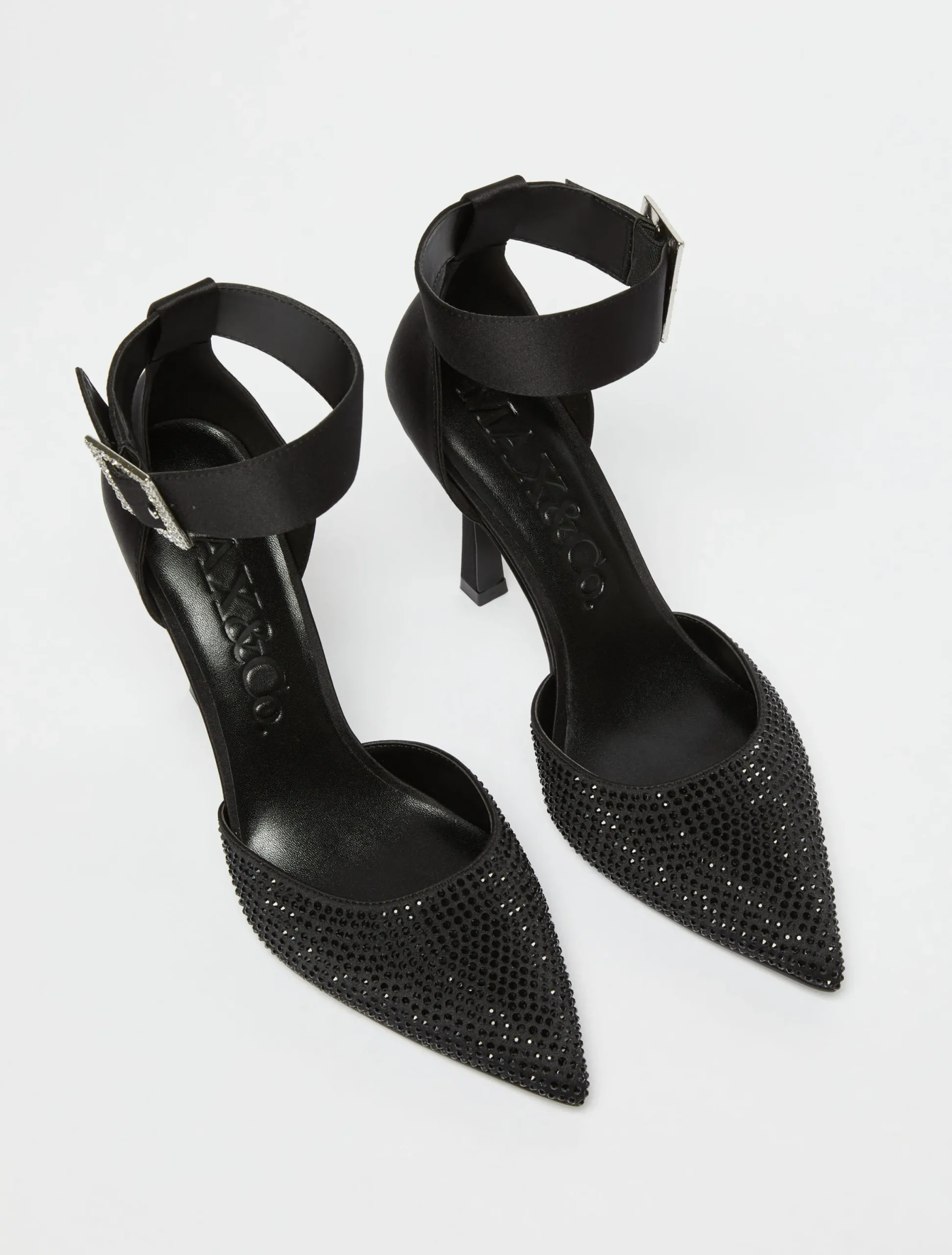Rhinestone-adorned satin courts