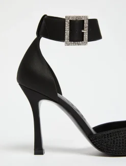 Rhinestone-adorned satin courts