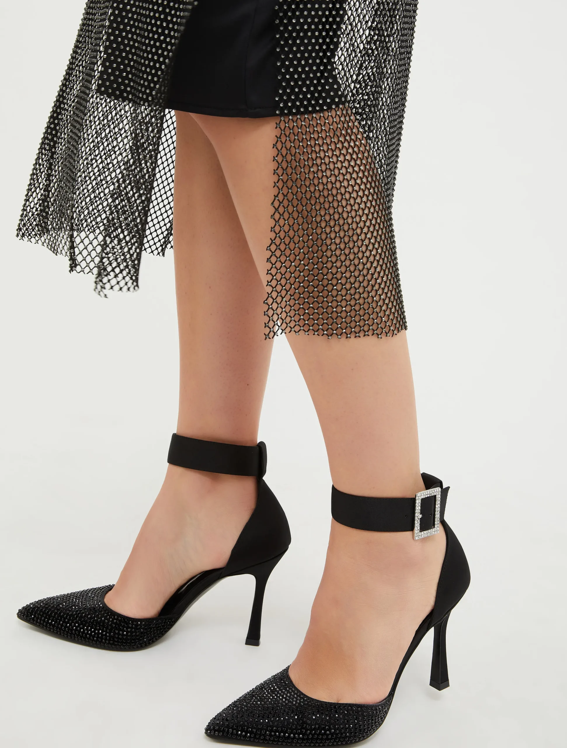 Rhinestone-adorned satin courts