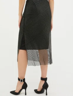 Rhinestone-embellished midi skirt