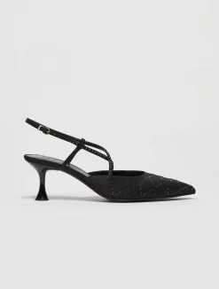 Rhinestone-embellished satin slingbacks
