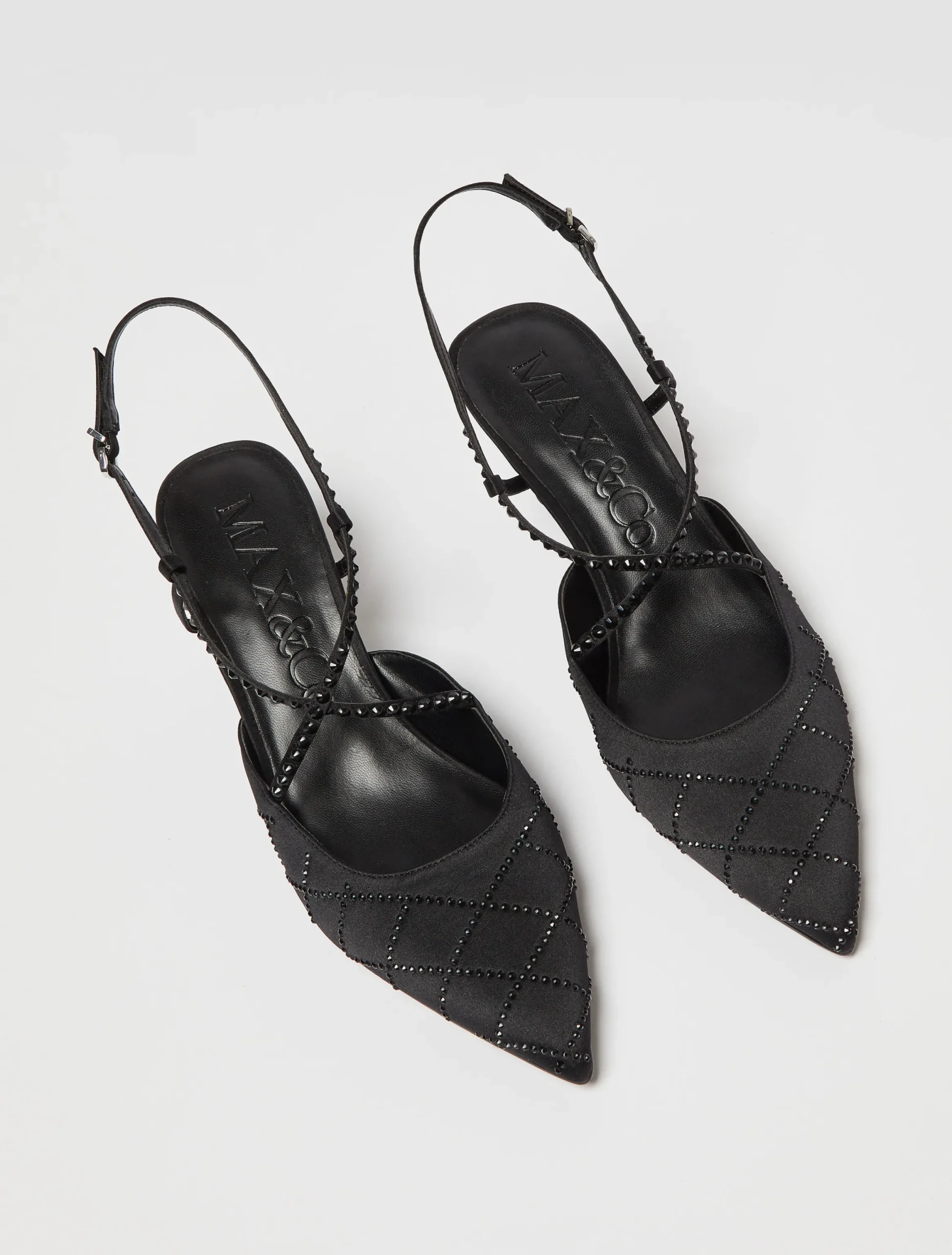 Rhinestone-embellished satin slingbacks