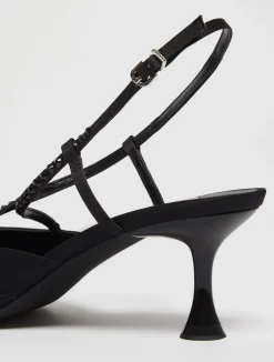 Rhinestone-embellished satin slingbacks