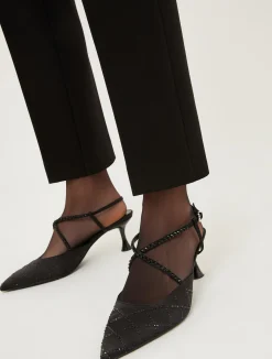 Rhinestone-embellished satin slingbacks