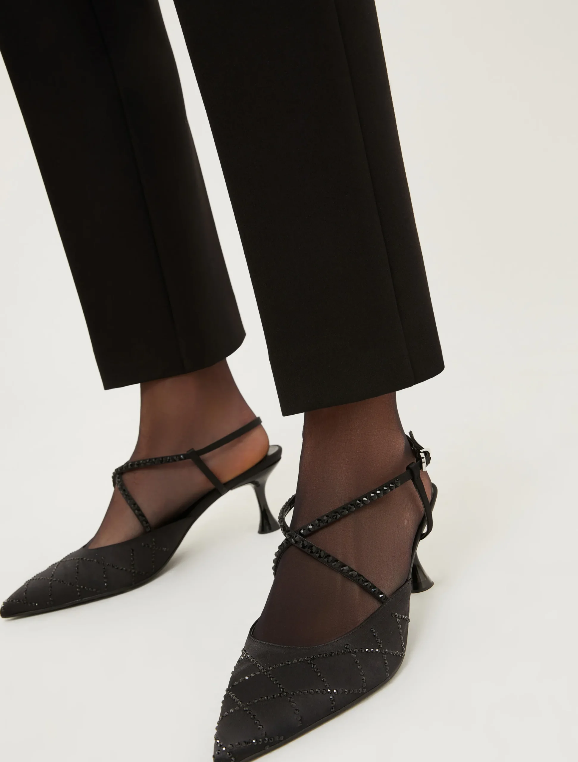 Rhinestone-embellished satin slingbacks