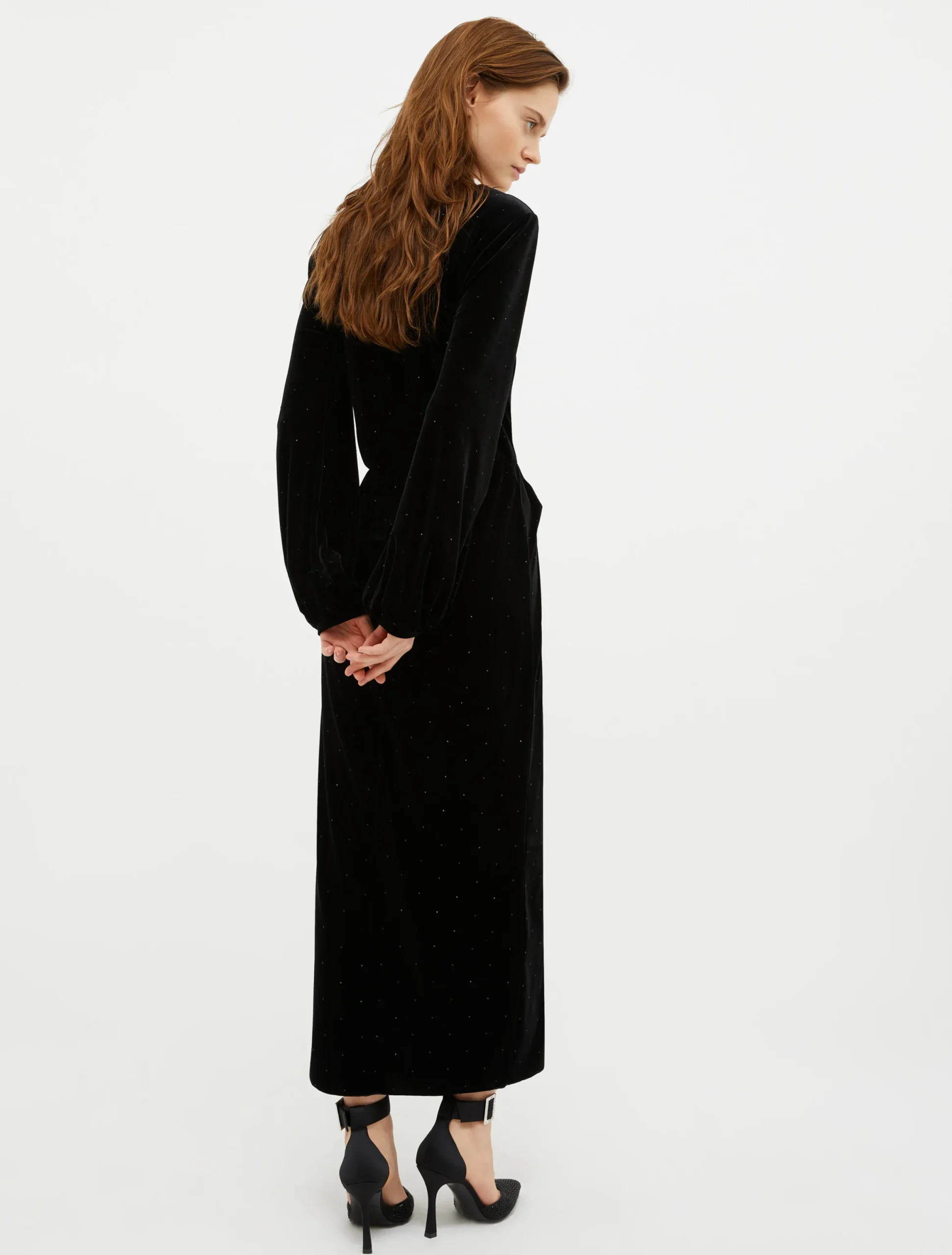 Rhinestone-embellished velvet dress