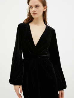 Rhinestone-embellished velvet dress