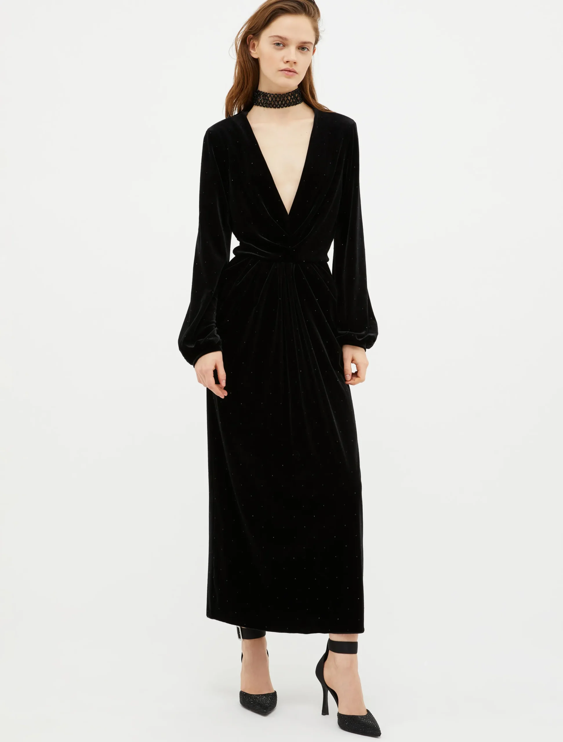 Rhinestone-embellished velvet dress