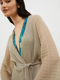 Ribbed lurex-knit cardigan