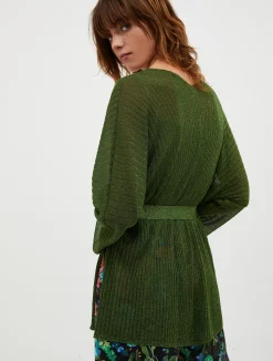 Ribbed lurex-knit cardigan