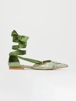 Ribboned jacquard ballet flats