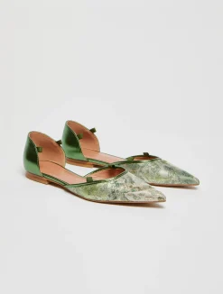 Ribboned jacquard ballet flats