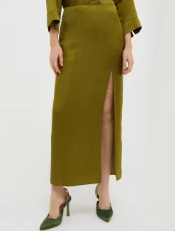 Side-slit satin skirt