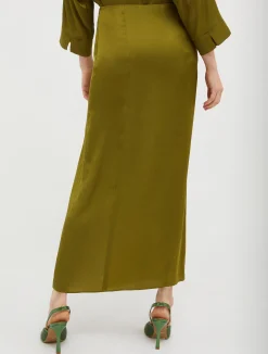 Side-slit satin skirt