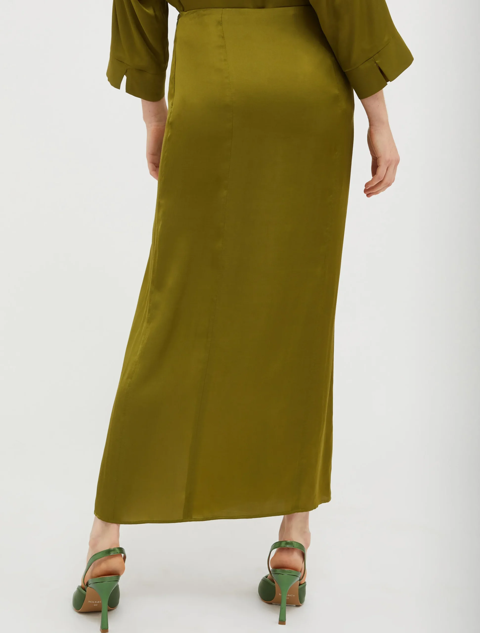 Side-slit satin skirt