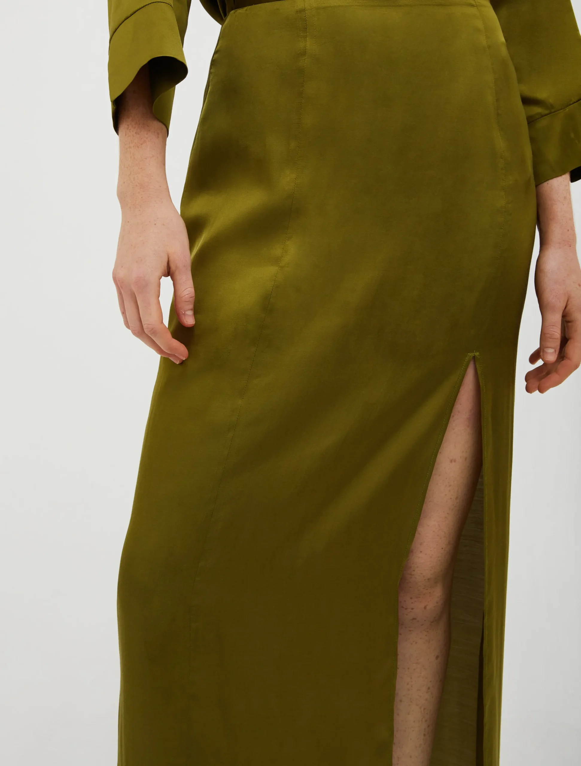 Side-slit satin skirt