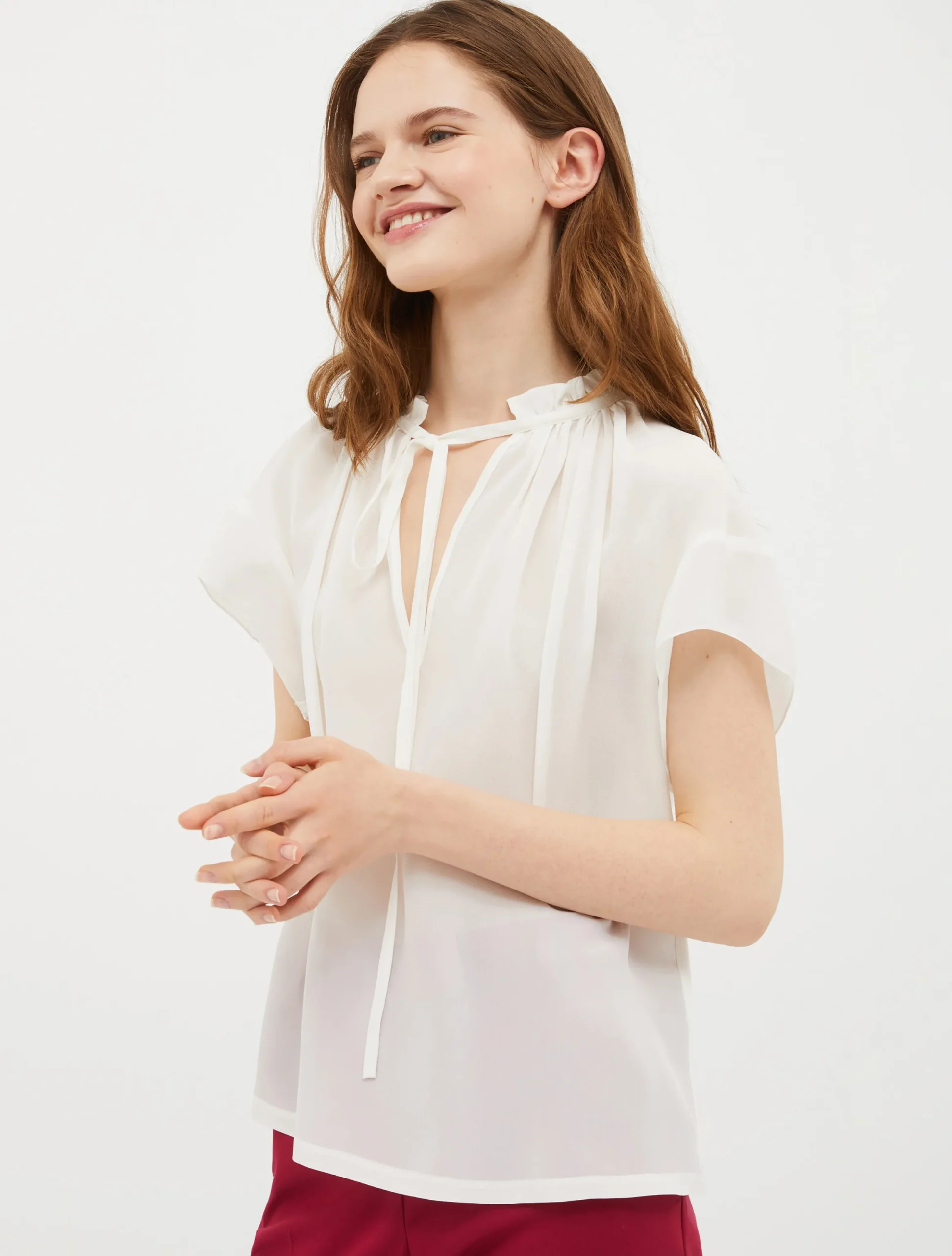 Silk crêpe de Chine and jersey blouse