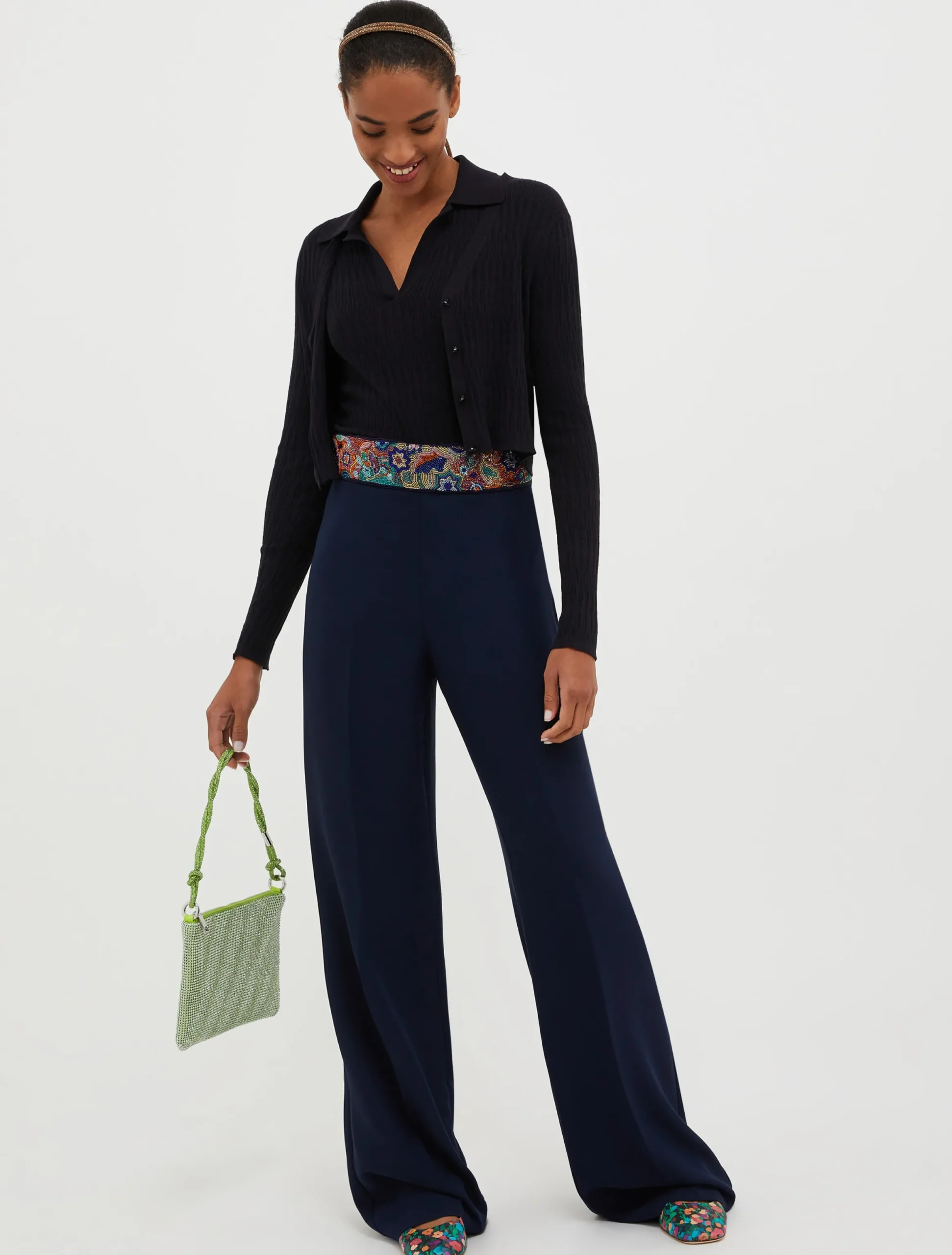 Straight-cut satin trousers