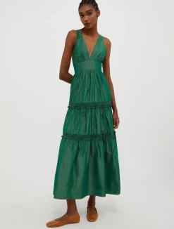 Tiered taffeta maxi dress