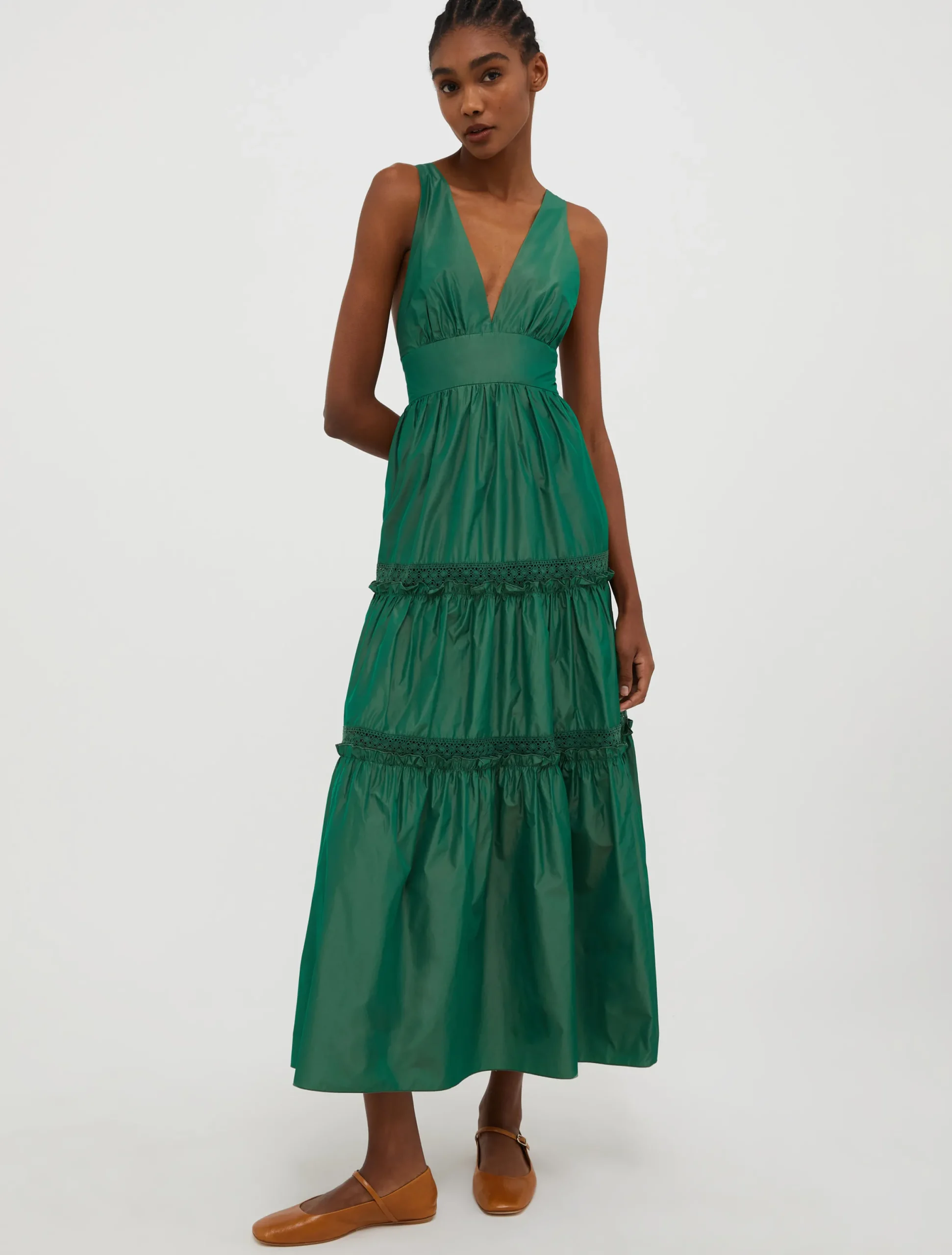 Tiered taffeta maxi dress