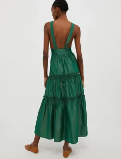 Tiered taffeta maxi dress